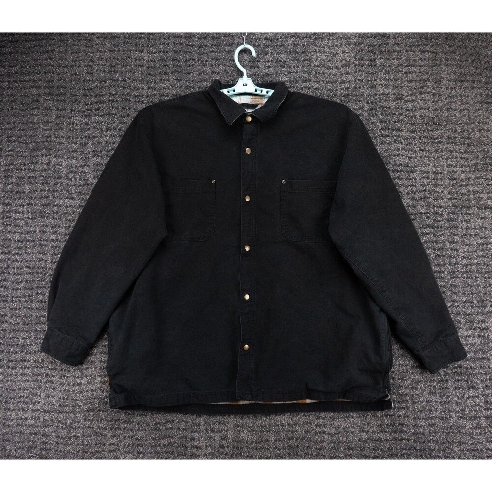 Builtrite Chore Jacket Mens 2XL Black Flannel Lined Snap Cotton Canvas Workwear